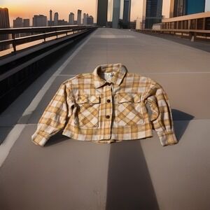 For The Republic Yellow Plaid‎ Cropped Shacket Size XS